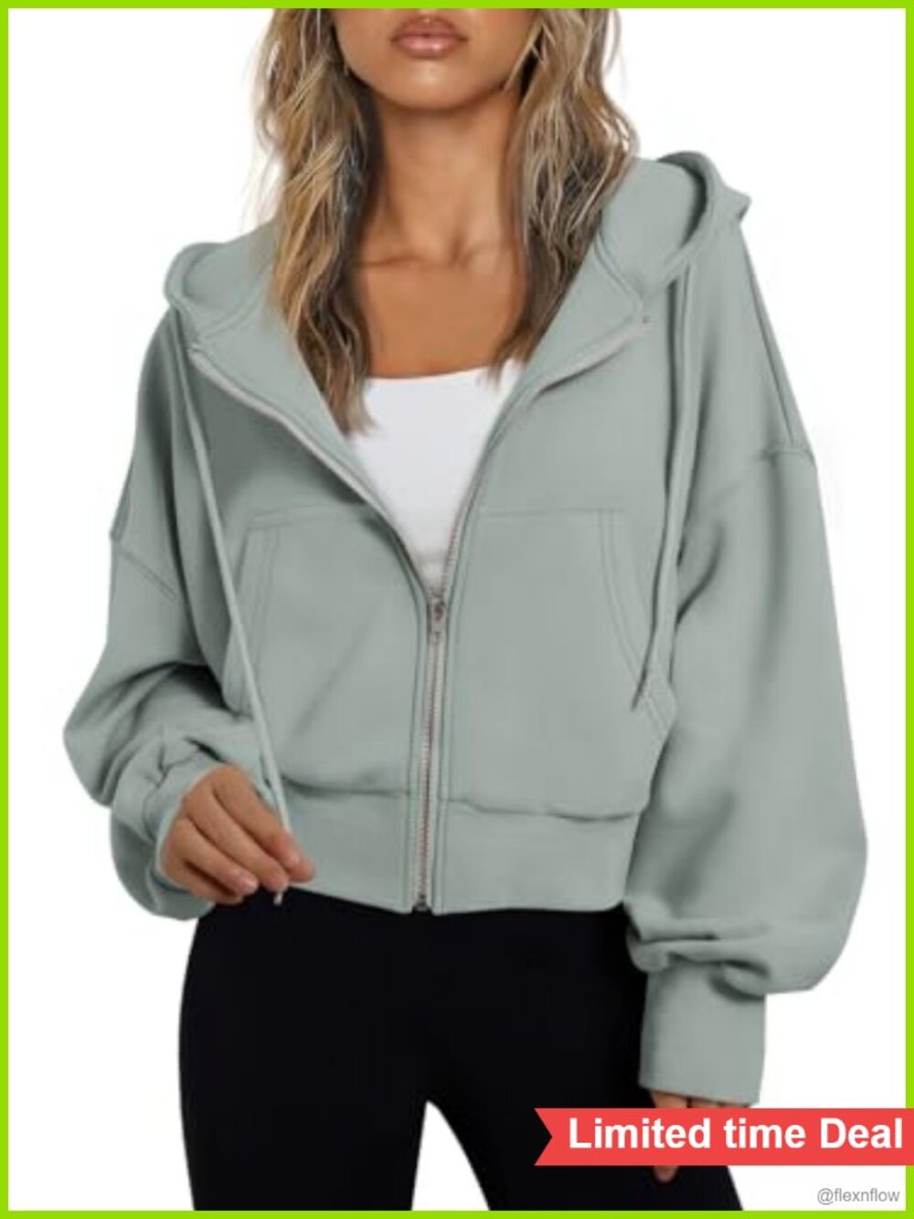Women Zip Up Cropped Hoodie Sweatshirt Polyester Cotton Relaxed